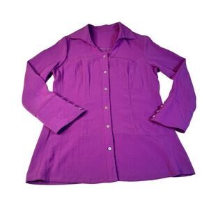 Fridaze Linen Button Blouse Purple Women’s XS Lagenlook Resort Coastal Vacation